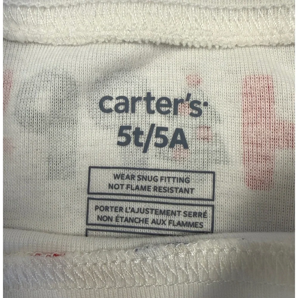 Carter's Pajama Set Kids 5T White New Merry Christmas‎ Happy Print Snug Fit 2pc